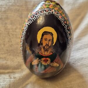 Handcrafted Orthadox Christianity  Religious Art Egg - Black and Gold